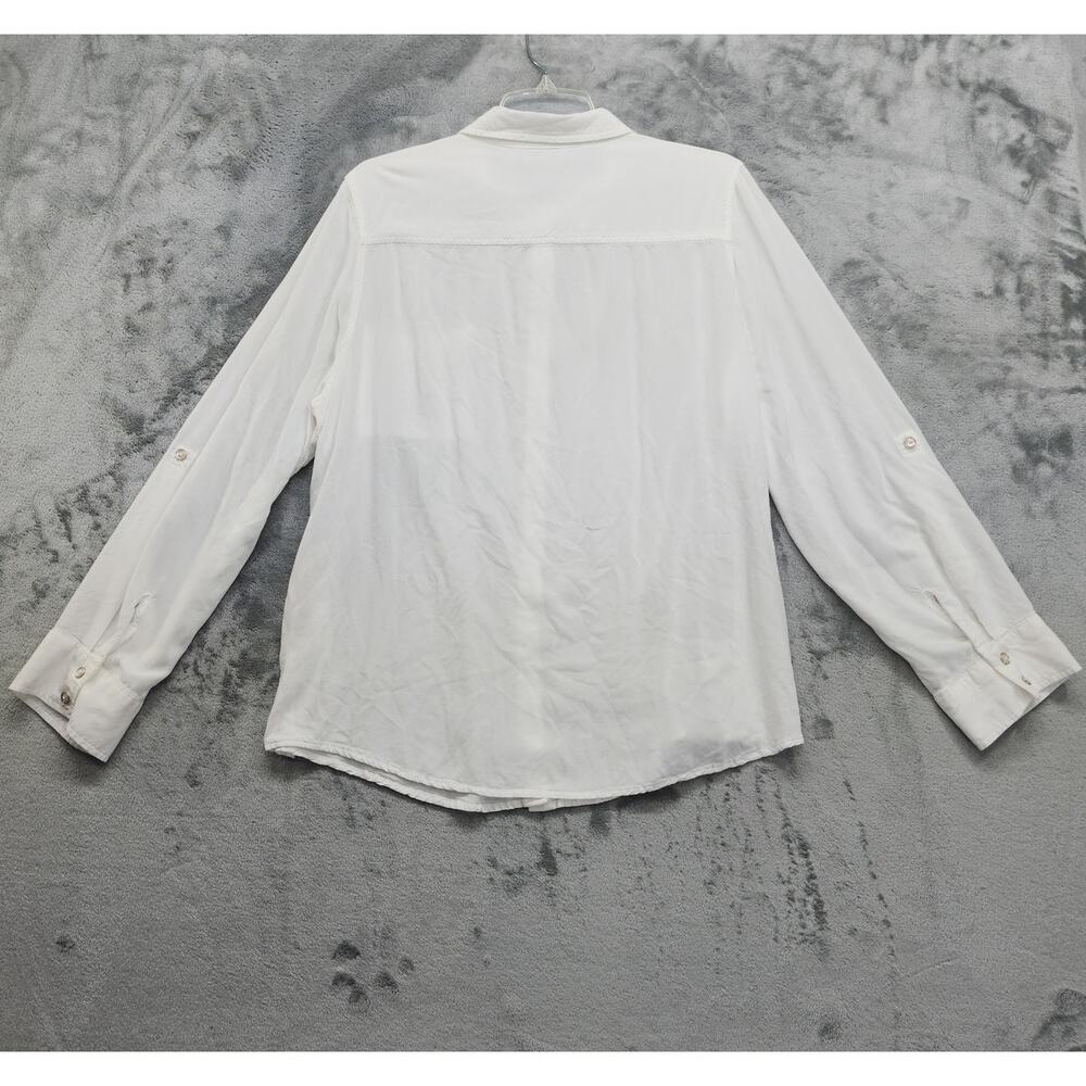 Vintage White Stag Top Womens XXL/2XL White Rayon Roll Tab Long Sleeve Casual - Picture 5 of 10